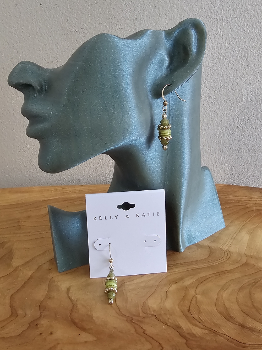 Green Bead Drop Earrings - Picture 3 of 3